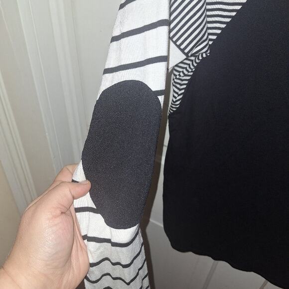 Chicsoul Women's XL Black & White Stripped Longsleeve Shirt Elbow Patch Skater - Picture 4 of 6